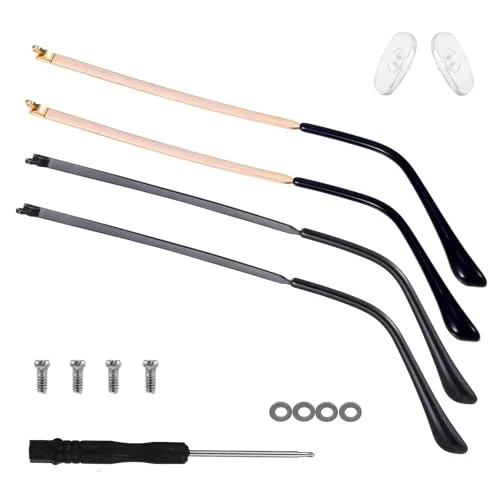 Glasses Repair Kit with Screws 2 Pairs Arm Replacement Eyeglass Glass Kit Temple Tightening Replacement for Legs Arms Replace Arms Eyeglasses Parts Blackand Golden