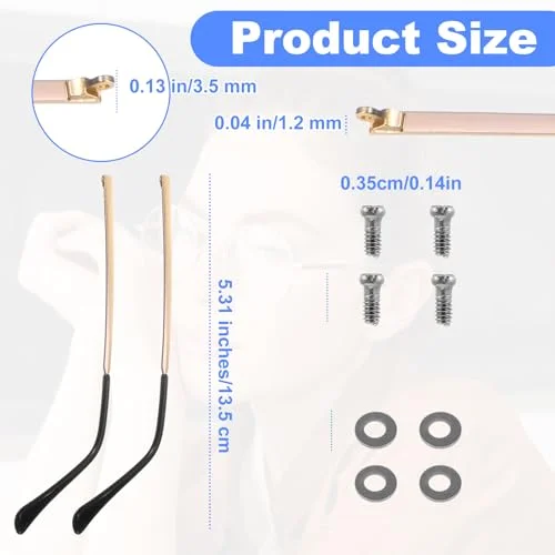 Glasses Repair Kit with Screws 2 Pairs Arm Replacement Eyeglass Glass Kit Temple Tightening Replacement for Legs Arms Replace Arms Eyeglasses Parts Blackand Golden 2