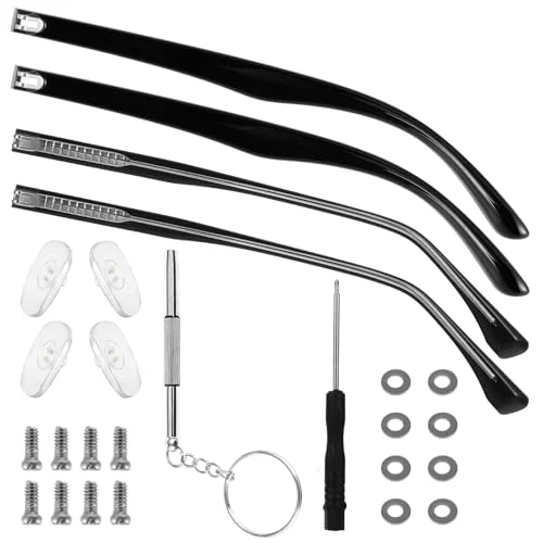 Heclia Glasses Replacement Arms Legs 2 Pairs with Eyeglasses Fix Adjustment Accessories with Temple Anti-Slip Silicone Tips Eyewear Repair Kit With Screws Washers Screwdrivers Nose Pads
