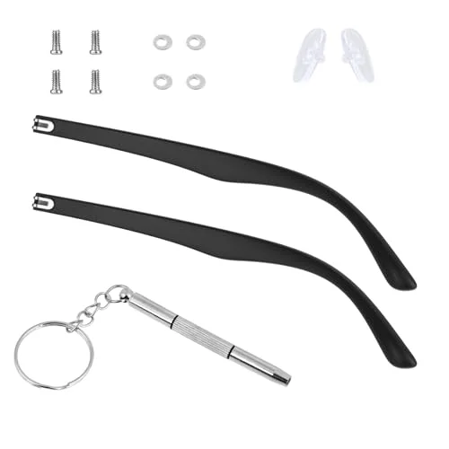 KALIONE 1 Pair Glasses Arm Replacement, Glasses Legs Replacement Eyeglass Arm Replacement Eyeglasses Arms Legs Replacement Accessories With Screws, Washers, Screwdrivers, Nose Pads (Black)