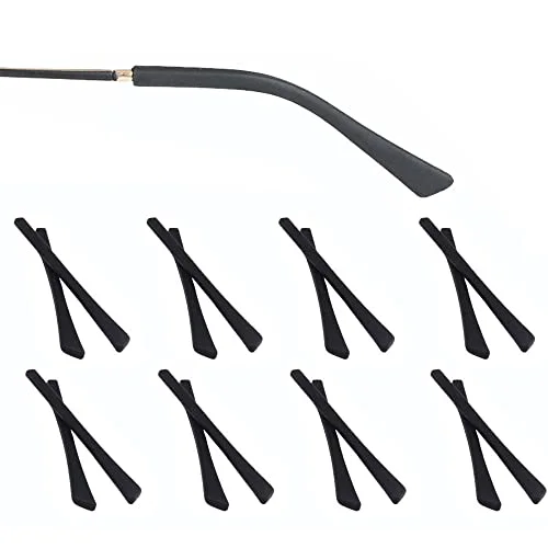 OPUGIT 8 Pairs Eyeglass Replacement Temples, Silicone Glasses End Tips Ear Sock Sleeve for Thin Metal Eyeglass Legs, Black
