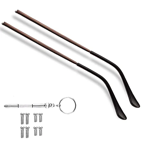 OPUGIT Metal Glasses Replacement Temple, Eyeglass Arms Legs Replacement, Glasses Repair Kit Universal Eyeglasses Replacement, DIY Temples for Glasses with Screws(1 Pair, Brown)
