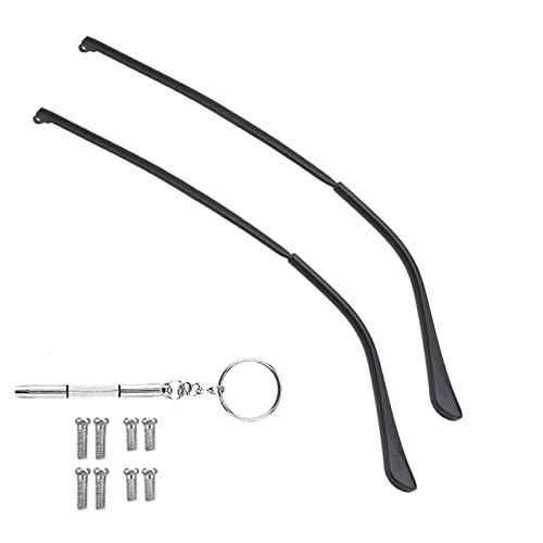 OPUGIT Metal Glasses Replacement Temple, Eyeglass Arms Legs Replacement, Glasses Repair Kit Universal Eyeglasses Replacement, DIY Temples for Glasses with Screws(1 Pair, Black)